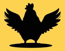 a black silhouette of a chicken on a yellow background vector