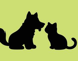 a cat and dog are silhouetted against a green background vector