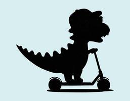 a dinosaur riding a scooter with a hat on vector