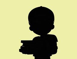 a silhouette of a boy holding a stack of books vector