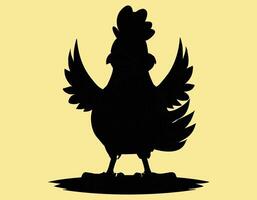 a black silhouette of a chicken standing on a yellow background vector