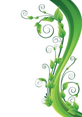 Vertical Botanical Swirls and Green Leaves Design