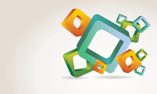 Dynamic and colorful abstract 3D hollow frames in green orange blue