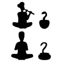 Snake Charmer Silhouette Playing a Flute with a Cobra vector