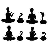 Snake Charmer Silhouette Playing a Flute with a Cobra vector