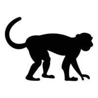 Monkey Silhouette Hanging from Tree Branch Against Sunset vector