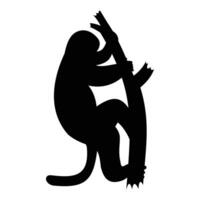 Monkey Silhouette Hanging from Tree Branch Against Sunset vector