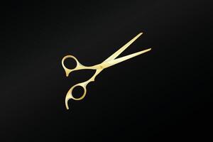 Scissors gold color with black background Simple Scissors Icon cutting gold scissor vector