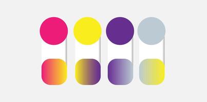 Color palette in Gradient colour theme collection. Color inspiration or chart with codes template. Color combination RGB. Colors swatches for graphic design, web, art, fashion or painting. vector