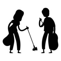 Cleaner and Garbage Silhouettes Icon for Cleaning and Waste Management Themes vector