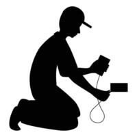 Silhouette of an Engineer Holding a Blueprint vector