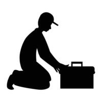 Silhouette of an Engineer Holding a Blueprint vector