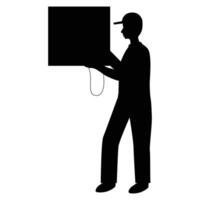Silhouette of an Engineer Holding a Blueprint vector