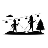 Silhouette Bundle of Skiing Activities on Snowy Slopes vector