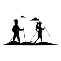 Silhouette Bundle of Skiing Activities on Snowy Slopes vector