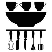 Silhouette of Different Kitchen Elements and Utensils vector