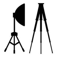 Tripod with Photo Camera Silhouette Against Sunset vector