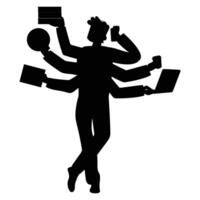 Men Silhouette with Many Hands Holding Different Objects vector