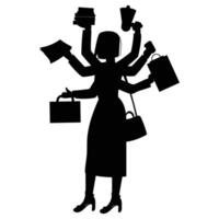 Silhouette of a Busy Multitasking Woman with Various Objects vector