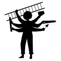 Silhouette of a Busy Multitasking Woman with Various Objects vector
