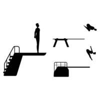 People Jumping into the Water from a Springboard Silhouette vector
