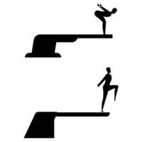 People Jumping into the Water from a Springboard Silhouette vector