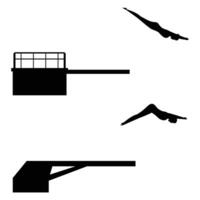 People Jumping into the Water from a Springboard Silhouette vector