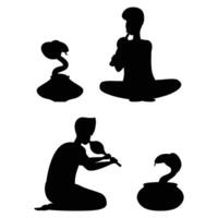 Snake Charmer Silhouette Playing a Flute with a Cobra vector