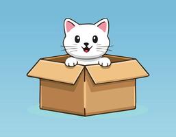 cartoon white cat in a box with a blue background vector