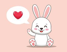 cute cartoon rabbit with heart and speech bubble vector