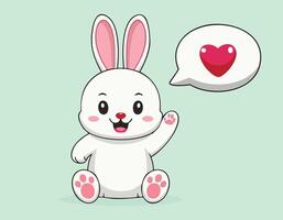 a cute white rabbit with a heart and speech bubble vector