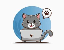 a cartoon cat sitting on a laptop with a speech bubble vector