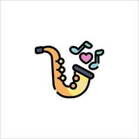 Saxophone icon with music notes and a heart vector