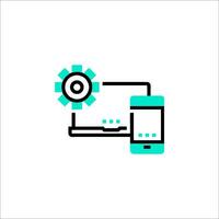 A mobile phone and a computer with gears vector