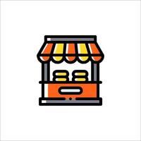 A food stand icon with a sign that reads food vector