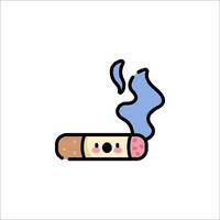 A cartoon cigarette with a face and a blue smoke coming out of it vector