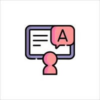 A person is holding a tablet with a speech bubble vector