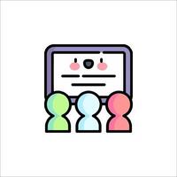 A cartoon bear and a group of people are standing around a computer vector