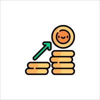 A stack of coins with an arrow pointing up vector