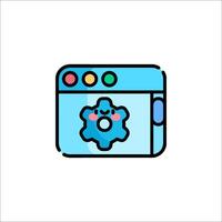 A blue computer with gears on it vector