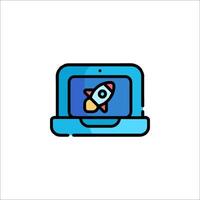 A laptop with a rocket on it vector