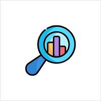 A magnifying glass icon with a bar chart vector