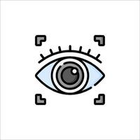 An eye icon with a camera in the middle vector