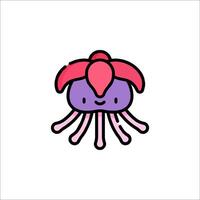 A cartoon jellyfish with purple and pink tentacles vector