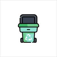 A trash can icon with a green lid vector