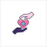 A hand holding a heart with a cross on it vector