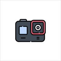 A camera icon with a red and black square vector