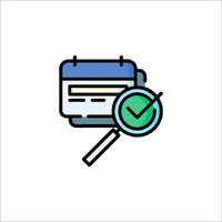 A calendar icon with a magnifying glass vector