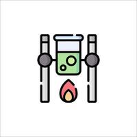 A chemical reaction icon with a flame and a beaker vector