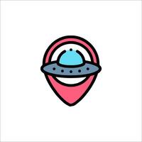 An alien spaceship icon on a map pin vector